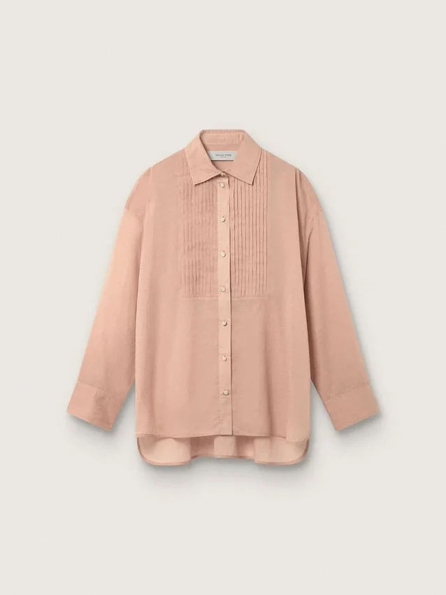 Cămașă oversized pentru femei din voal de bumbac coral cu detalii plisate
