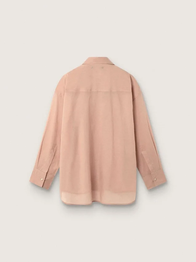 Cămașă oversized pentru femei din voal de bumbac coral cu detalii plisate