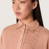 Cămașă oversized pentru femei din voal de bumbac coral cu detalii plisate