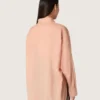 Cămașă oversized pentru femei din voal de bumbac coral cu detalii plisate