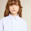 Cămașă pentru băieți din bumbac cu dungi albastre deschise și albe, cu logo brodat