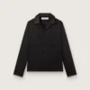 Cămașă pentru bărbați din twill de lână negru cu detalii din satin negru