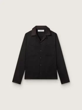 Cămașă pentru bărbați din twill de lână negru cu detalii din satin negru