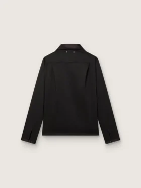 Cămașă pentru bărbați din twill de lână negru cu detalii din satin negru