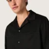 Cămașă pentru bărbați din twill de lână negru cu detalii din satin negru