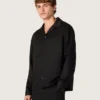 Cămașă pentru bărbați din twill de lână negru cu detalii din satin negru