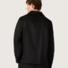 Cămașă pentru bărbați din twill de lână negru cu detalii din satin negru