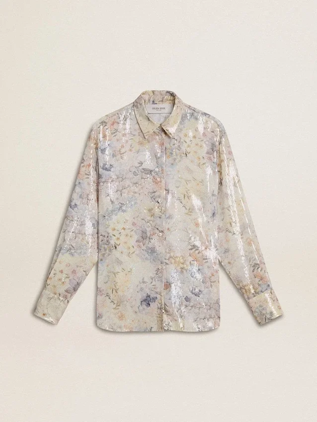 Cămașă pentru femei cu imprimeu floral multicolor din paiete