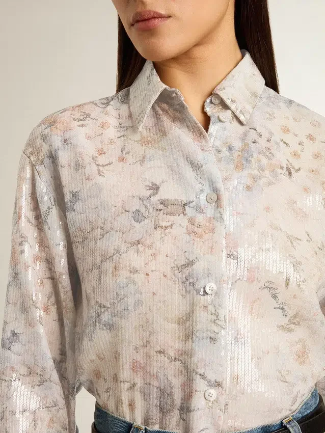 Cămașă pentru femei cu imprimeu floral multicolor din paiete