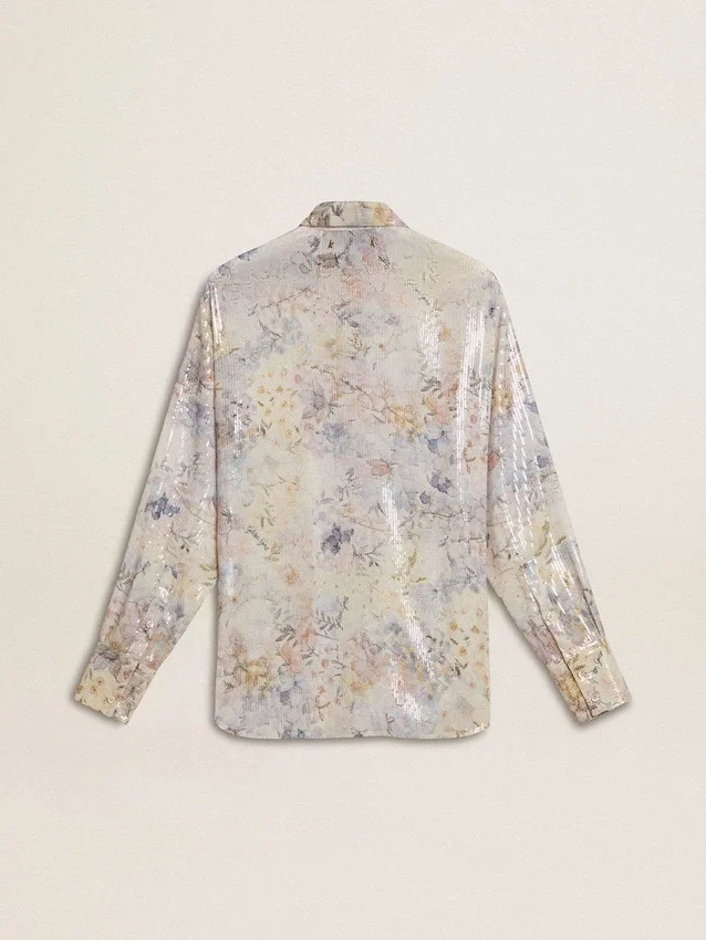 Cămașă pentru femei cu imprimeu floral multicolor din paiete