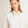 Cămașă pentru femei cu model cu dungi verticale și broderie cu cristale