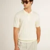 Cămășa polo albă pentru bărbați, din tricot jacquard