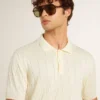Cămășa polo albă pentru bărbați, din tricot jacquard
