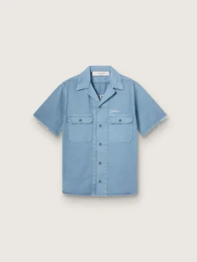 Cămașă unisex din denim albastru deschis, cu broderie pe spate