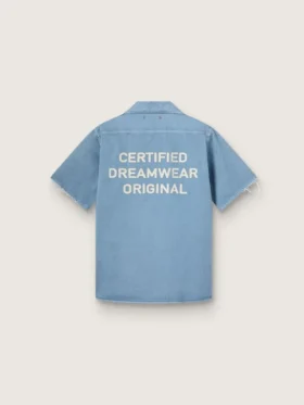 Cămașă unisex din denim albastru deschis, cu broderie pe spate