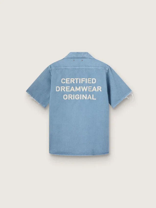 Cămașă unisex din denim albastru deschis, cu broderie pe spate