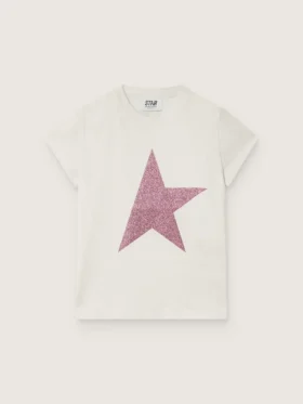 Cămășile pentru fete „Star” din jersey de bumbac alb cu stea roz strălucitoare