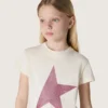 Cămășile pentru fete „Star” din jersey de bumbac alb cu stea roz strălucitoare