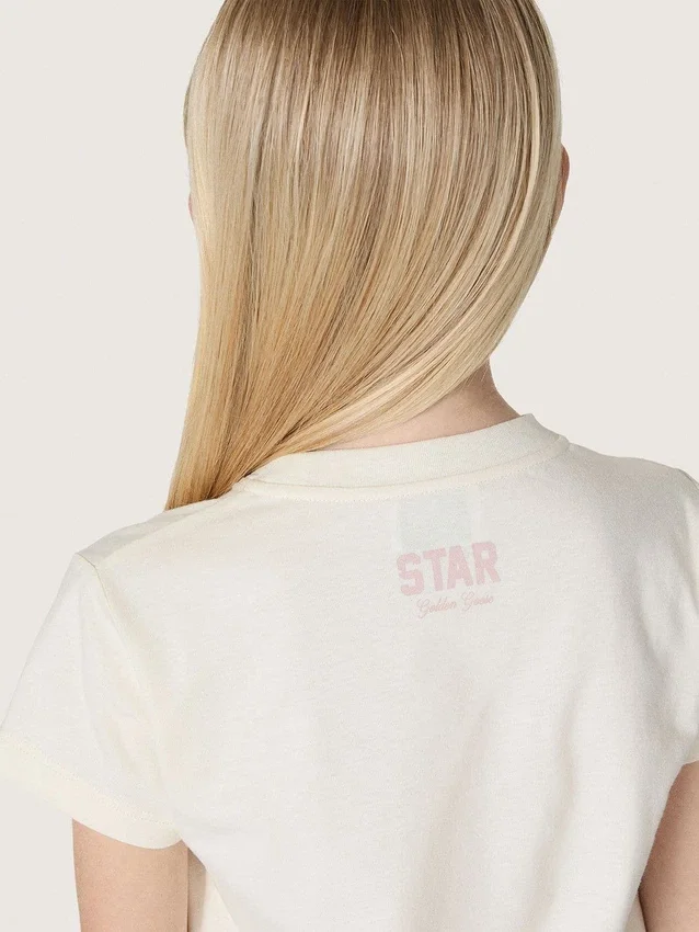 Cămășile pentru fete „Star” din jersey de bumbac alb cu stea roz strălucitoare