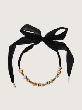 Colier tip choker cu panglică neagră și ținte