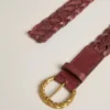 Curea din piele țesută de culoare burgund pentru femei