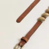 Curea Trinidad din piele de culoare bej învechită, cu ținte maxi aurii