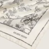 Eșarfă vintage din mătase albă cu motiv floral negru