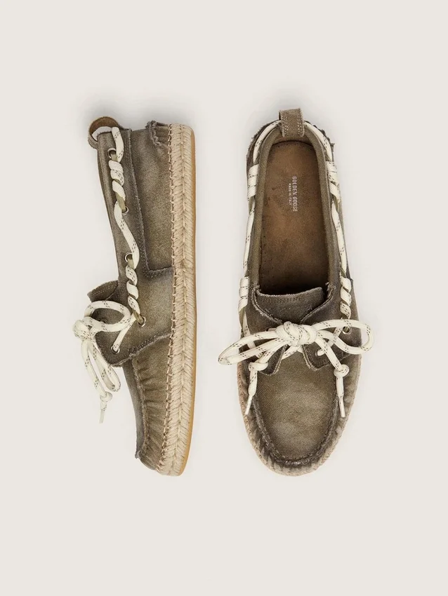 Espadrile Cruise pentru bărbați din pânză verde militar cu Șireturi albe de drumeție