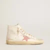Francy din piele nappa crem cu stea din piele cu imprimeu de crocodil roz