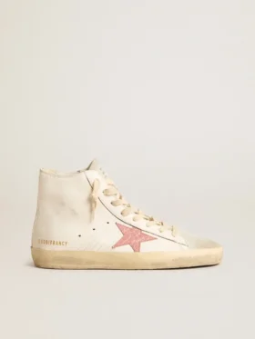 Francy din piele nappa crem cu stea din piele cu imprimeu de crocodil roz