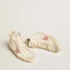 Francy din piele nappa crem cu stea din piele cu imprimeu de crocodil roz