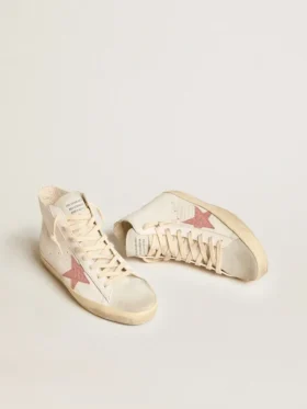 Francy din piele nappa crem cu stea din piele cu imprimeu de crocodil roz