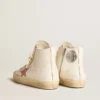 Francy din piele nappa crem cu stea din piele cu imprimeu de crocodil roz