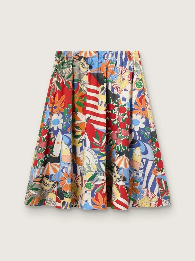 Fustă din bumbac pentru femei cu imprimeu multicolor