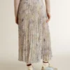 Fustă lungă plisată pentru femei, cu imprimeu floral multicolor cu paiete