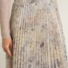 Fustă lungă plisată pentru femei, cu imprimeu floral multicolor cu paiete