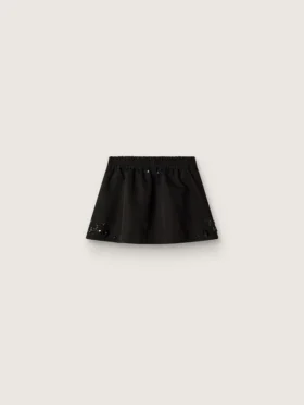 Fustă mini pentru femei din sargă de bumbac neagră cu broderie florală din paiete