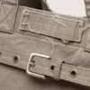 Geantă tote din pânză antracit cu broderie și detalii argintiu antic