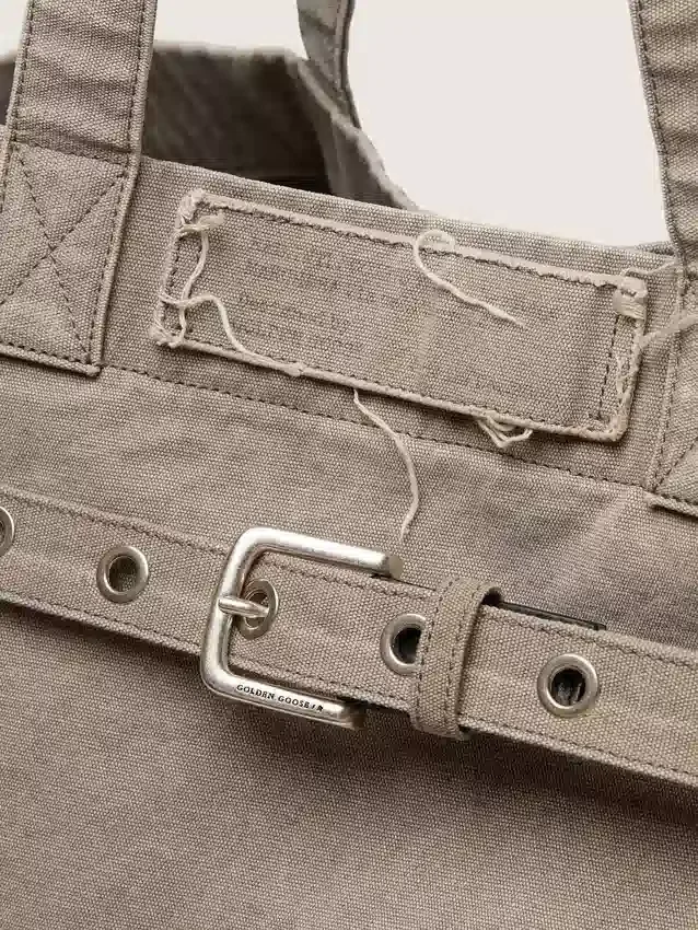 Geantă tote din pânză antracit cu broderie și detalii argintiu antic