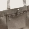 Geantă tote din pânză antracit cu broderie și detalii argintiu antic