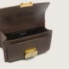 Geanta Venezia mică din piele maro închis cu cataramă aurie
