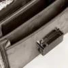 Geanta Venezia mică din piele metalizată gri antracit cu detalii negre