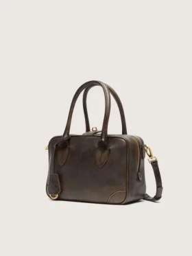 Geanta Vita din piele maro vintage cu detalii aurii