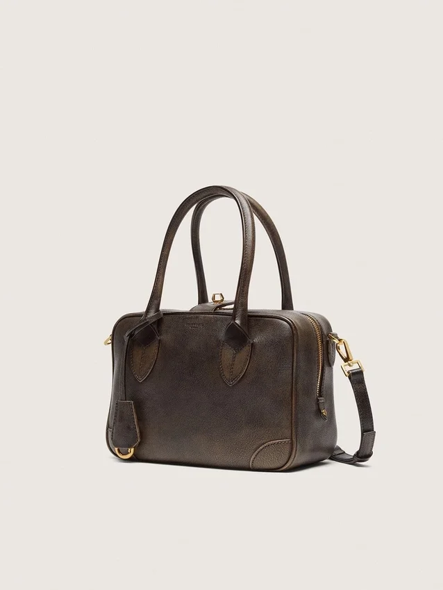 Geanta Vita din piele maro vintage cu detalii aurii