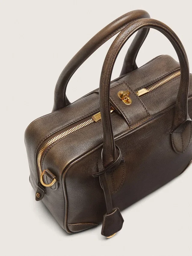 Geanta Vita din piele maro vintage cu detalii aurii