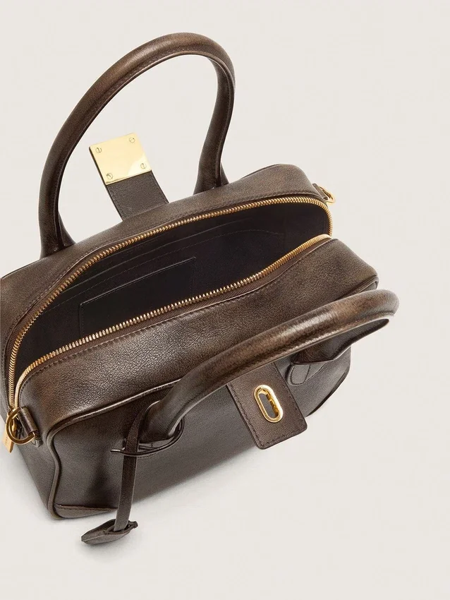 Geanta Vita din piele maro vintage cu detalii aurii