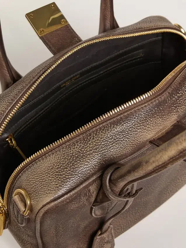 Geanta Vita din piele maro vintage cu detalii aurii