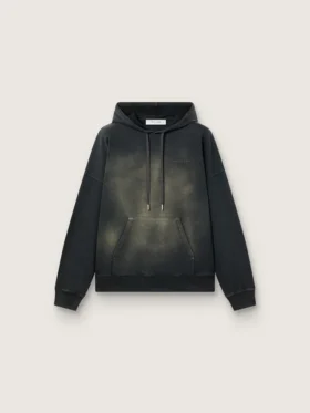 Hanorac unisex cu glugă din bumbac negru cu efect decolorat