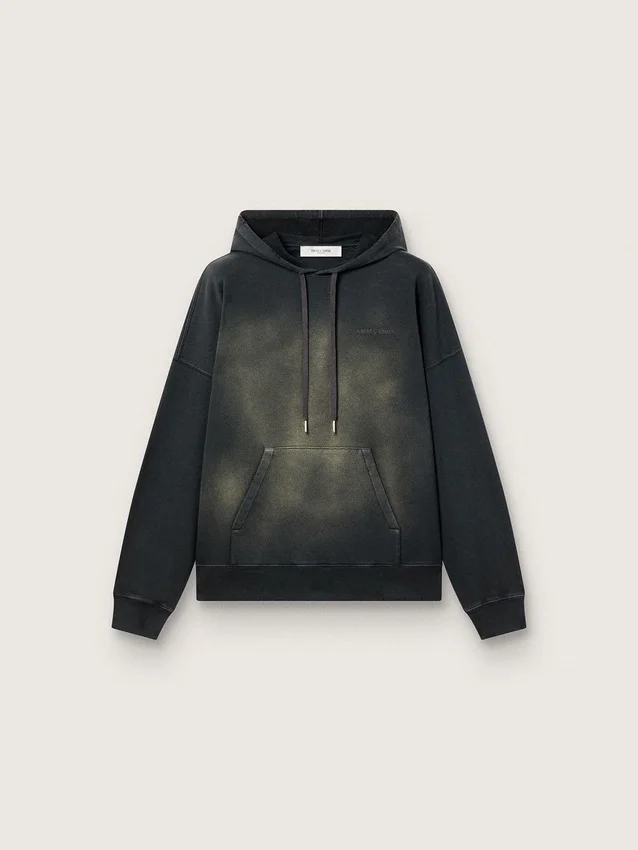 Hanorac unisex cu glugă din bumbac negru cu efect decolorat