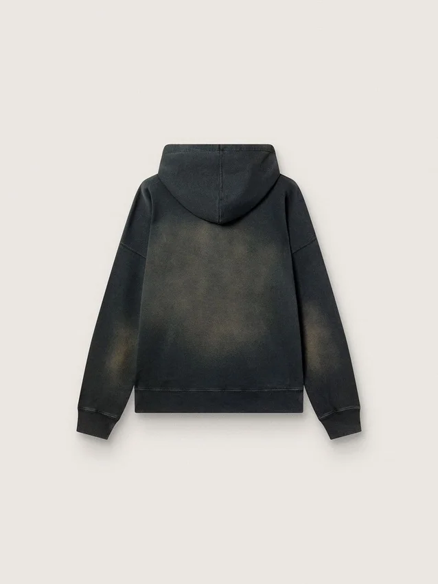 Hanorac unisex cu glugă din bumbac negru cu efect decolorat